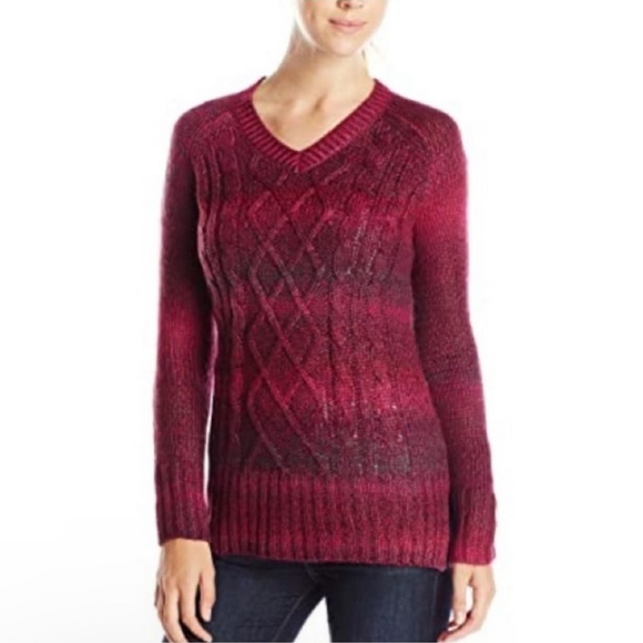 Prana LEISEL Cable Knit V-Neck Pullover Sweater Sz Small Black Plum Purple - Picture 1 of 5